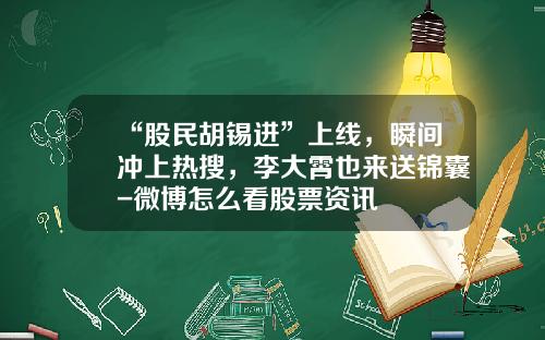 “股民胡锡进”上线，瞬间冲上热搜，李大霄也来送锦囊-微博怎么看股票资讯