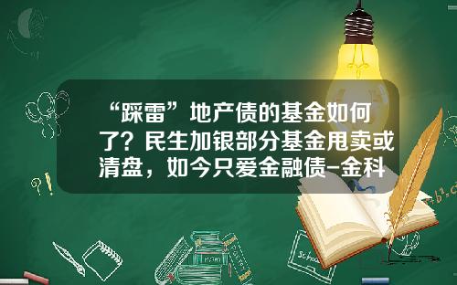 “踩雷”地产债的基金如何了？民生加银部分基金甩卖或清盘，如今只爱金融债-金科基金