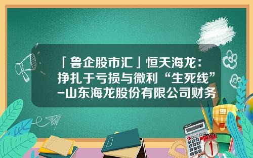 「鲁企股市汇」恒天海龙：挣扎于亏损与微利“生死线”-山东海龙股份有限公司财务分析