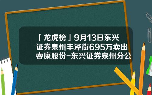 「龙虎榜」9月13日东兴证券泉州丰泽街695万卖出睿康股份-东兴证券泉州分公司