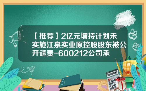 【推荐】2亿元增持计划未实施江泉实业原控股股东被公开谴责-600212公司承诺