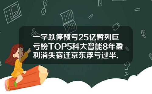 一字跌停预亏25亿暂列巨亏榜TOP5科大智能8年盈利消失宿迁京东浮亏过半.