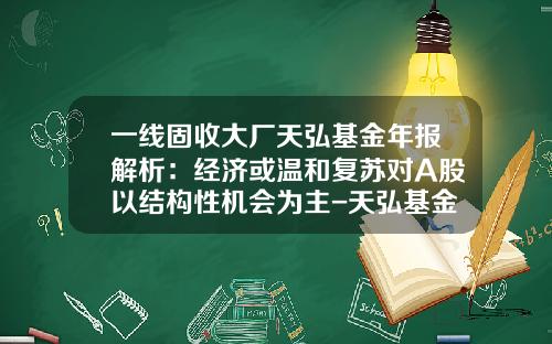一线固收大厂天弘基金年报解析:经济或温和复苏对A股以结构性机会为主-天弘基金如何