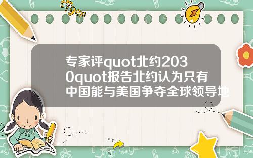 专家评quot北约2030quot报告北约认为只有中国能与美国争夺全球领导地位