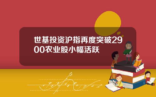 世基投资沪指再度突破2900农业股小幅活跃