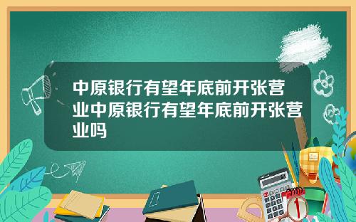 中原银行有望年底前开张营业中原银行有望年底前开张营业吗
