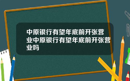 中原银行有望年底前开张营业中原银行有望年底前开张营业吗