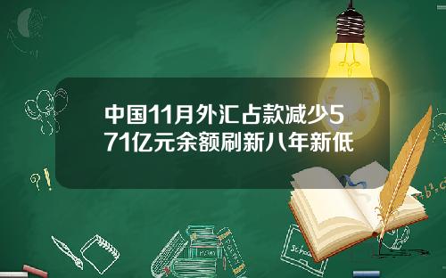 中国11月外汇占款减少571亿元余额刷新八年新低