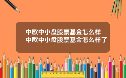 中欧中小盘股票基金怎么样中欧中小盘股票基金怎么样了
