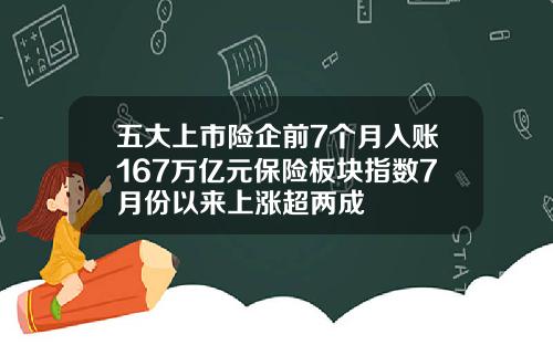 五大上市险企前7个月入账167万亿元保险板块指数7月份以来上涨超两成