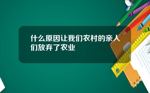 什么原因让我们农村的亲人们放弃了农业
