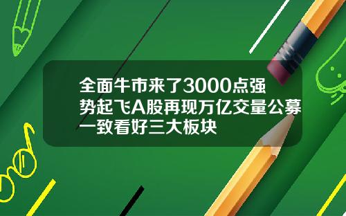 全面牛市来了3000点强势起飞A股再现万亿交量公募一致看好三大板块