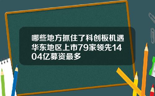 哪些地方抓住了科创板机遇华东地区上市79家领先1404亿募资最多