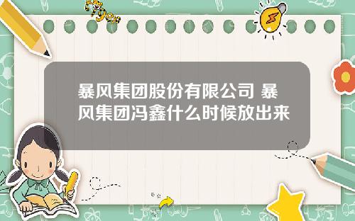 暴风集团股份有限公司 暴风集团冯鑫什么时候放出来