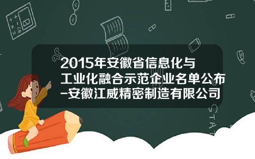 2015年安徽省信息化与工业化融合示范企业名单公布-安徽江威精密制造有限公司