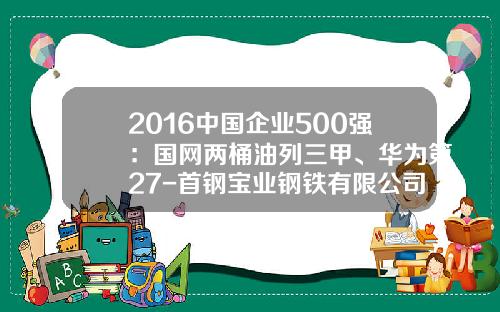 2016中国企业500强：国网两桶油列三甲、华为第27-首钢宝业钢铁有限公司
