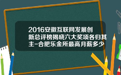 2016安徽互联网发展创新总评榜揭晓六大奖项各归其主-合肥乐金所最高月薪多少