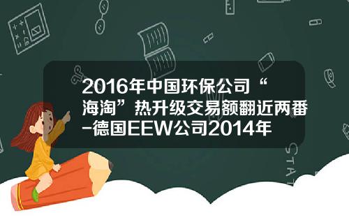 2016年中国环保公司“海淘”热升级交易额翻近两番-德国EEW公司2014年收入多少