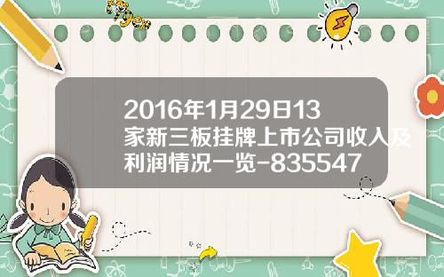 2016年1月29日13家新三板挂牌上市公司收入及利润情况一览-835547新三板多少钱