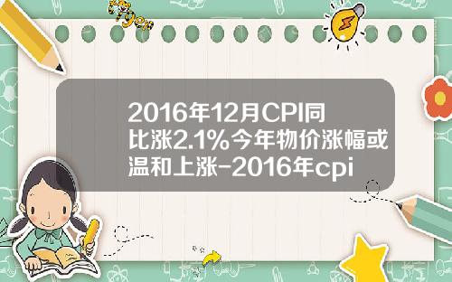 2016年12月CPI同比涨2.1%今年物价涨幅或温和上涨-2016年cpi多少