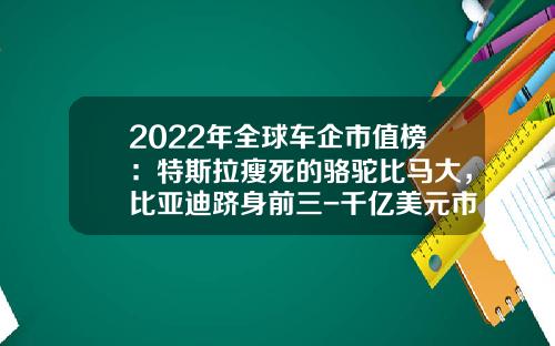 2022年全球车企市值榜：特斯拉瘦死的骆驼比马大，比亚迪跻身前三-千亿美元市值公司【新闻】