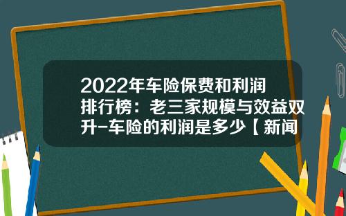 2022年车险保费和利润排行榜:老三家规模与效益双升-车险的利润是多少【新闻】