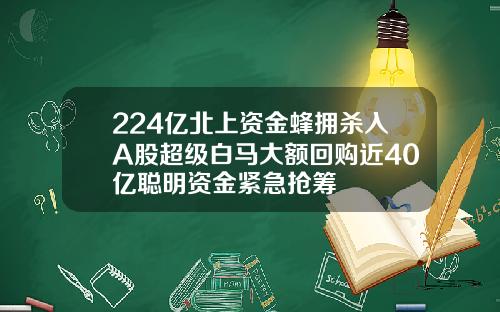 224亿北上资金蜂拥杀入A股超级白马大额回购近40亿聪明资金紧急抢筹
