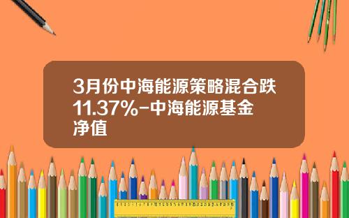 3月份中海能源策略混合跌11.37%-中海能源基金净值