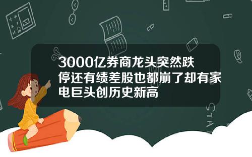 3000亿券商龙头突然跌停还有绩差股也都崩了却有家电巨头创历史新高