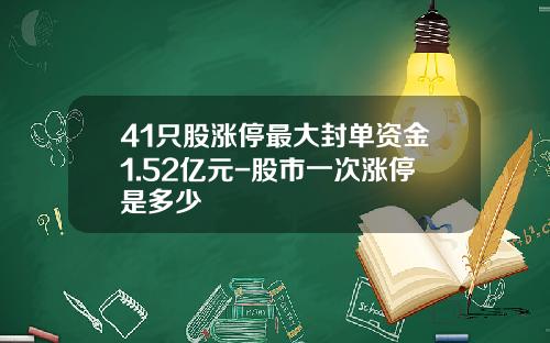 41只股涨停最大封单资金1.52亿元-股市一次涨停是多少