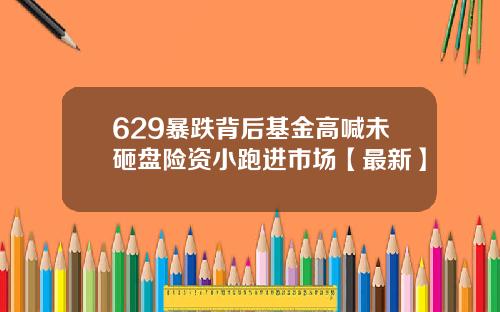 629暴跌背后基金高喊未砸盘险资小跑进市场【最新】