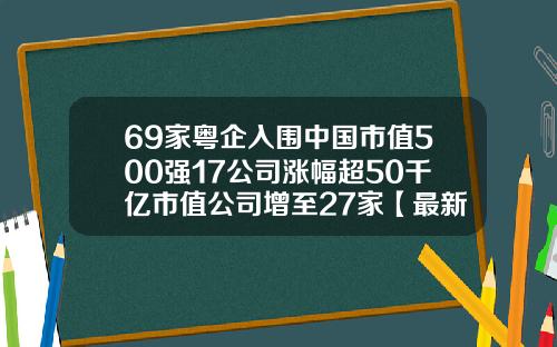 69家粤企入围中国市值500强17公司涨幅超50千亿市值公司增至27家【最新】
