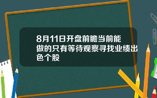 8月11日开盘前瞻当前能做的只有等待观察寻找业绩出色个股