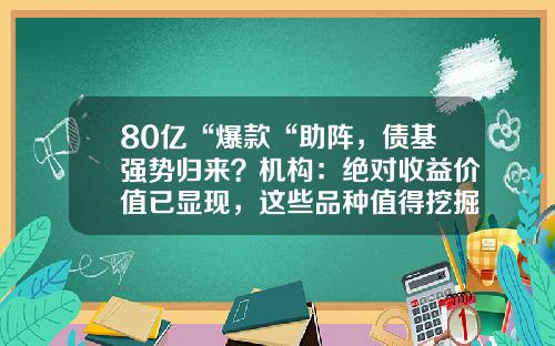 80亿“爆款“助阵，债基强势归来？机构：绝对收益价值已显现，这些品种值得挖掘-工银瑞信债券基金