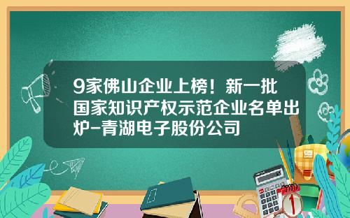 9家佛山企业上榜！新一批国家知识产权示范企业名单出炉-青湖电子股份公司