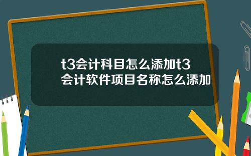 t3会计科目怎么添加t3会计软件项目名称怎么添加