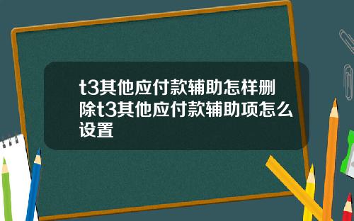 t3其他应付款辅助怎样删除t3其他应付款辅助项怎么设置